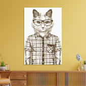 Hipster Cat Canvas Afdruk (Insitu (Woonkamer))