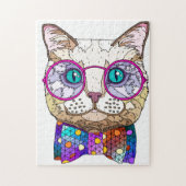 Hipster Cat, Cute Painted Cat Legpuzzel (Verticaal)