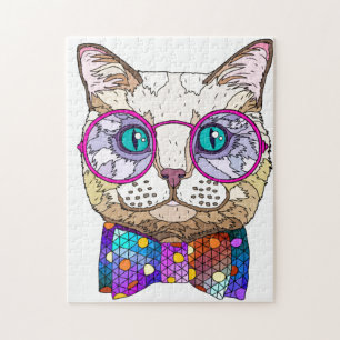 Hipster Cat, Cute Painted Cat Legpuzzel