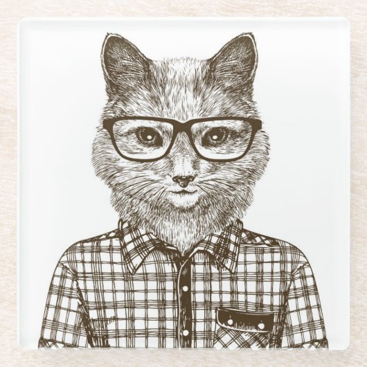 Hipster Cat Glazen Onderzetter (Voorkant)