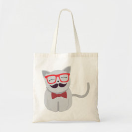 Hipster Cat met snufbril en bowtie Tote Bag