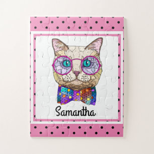 Hipster Cat on Polka Dots, gepersonaliseerd Kinder Legpuzzel