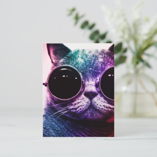 Hipster Cat Pop Art Briefkaart (Staand voorkant)