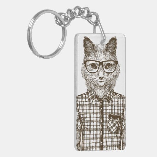Hipster Cat Sleutelhanger (Voorkant Links)
