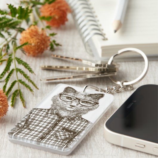 Hipster Cat Sleutelhanger (Voorkant Rechts)