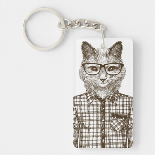 Hipster Cat Sleutelhanger (Voorkant)