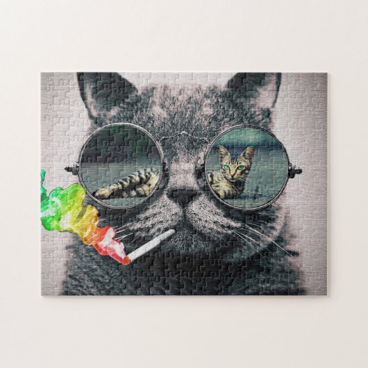 Hipster Cat Smoking Legpuzzel (Horizontaal)