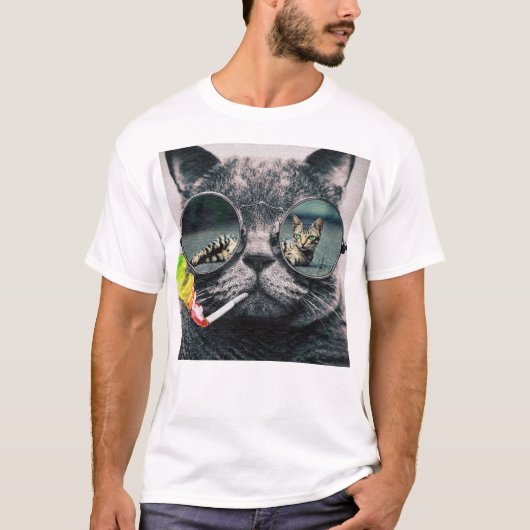 Hipster Cat Smoking T-shirt (Voorkant)