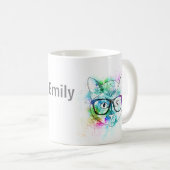 hipster cat waterverf splash om je te personaliser koffiemok (Voorkant rechts)