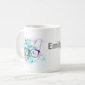 hipster cat waterverf splash om je te personaliser koffiemok (Voorkant links)