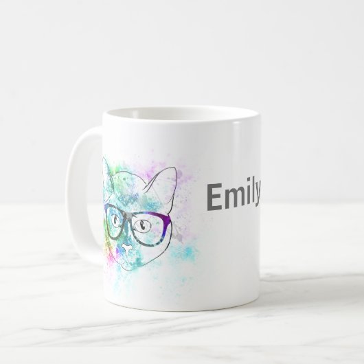 hipster cat waterverf splash om je te personaliser koffiemok (Voorkant links)