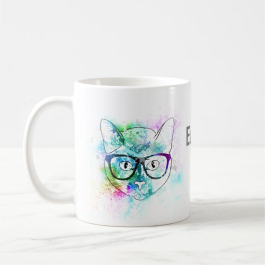 hipster cat waterverf splash om je te personaliser koffiemok (Links)