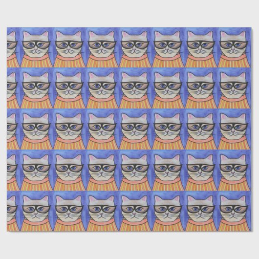 Hipster Cat Wrapping Paper Cadeaupapier (Vlak)