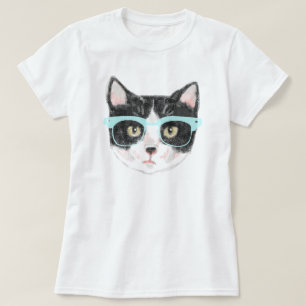 Hipster Cat (zwart en wit) T-shirt
