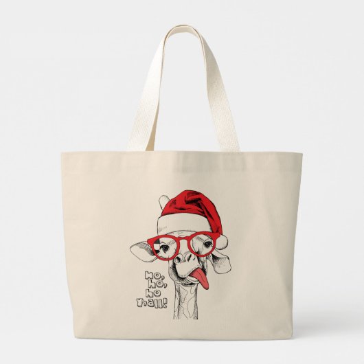 Hipster Christmas Giraffe Feestdagen Funny Animal Grote Tote Bag (Achterkant)