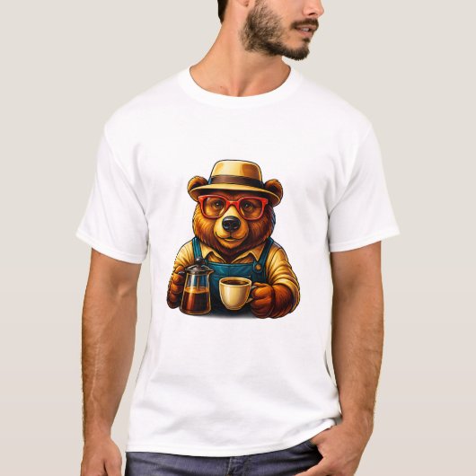 Hipster Coffee Bear – Stylish Drip Brew T-Shirt (Voorkant)
