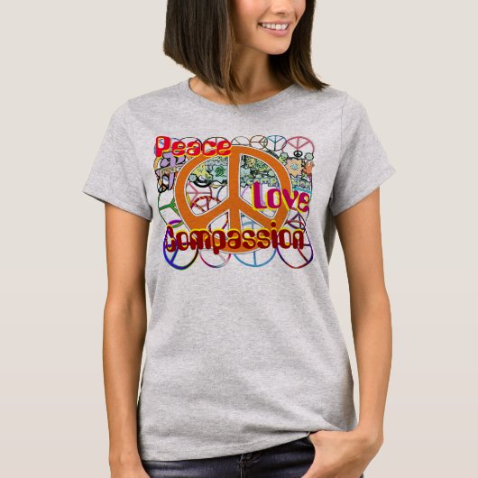 Hipster Collage Peace Love Compastion T-shirt (Voorkant)