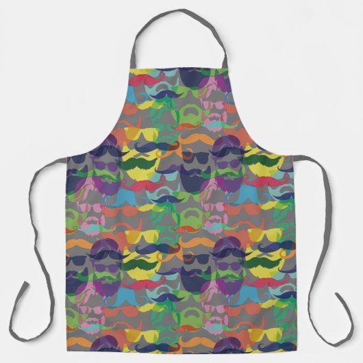 Hipster Colorful Beard en Mustache Pattern Schort (Voorkant)