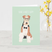 Hipster Cool Fox Terrier Wire Dog voor Hondenliefh Kaart (Gele Bloem)