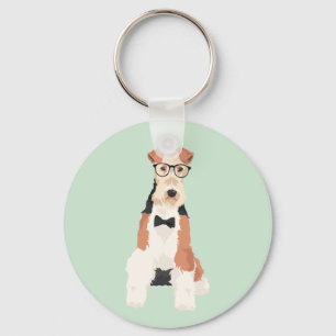 Hipster Cool Fox Terrier Wire Dog voor Hondenliefh Sleutelhanger