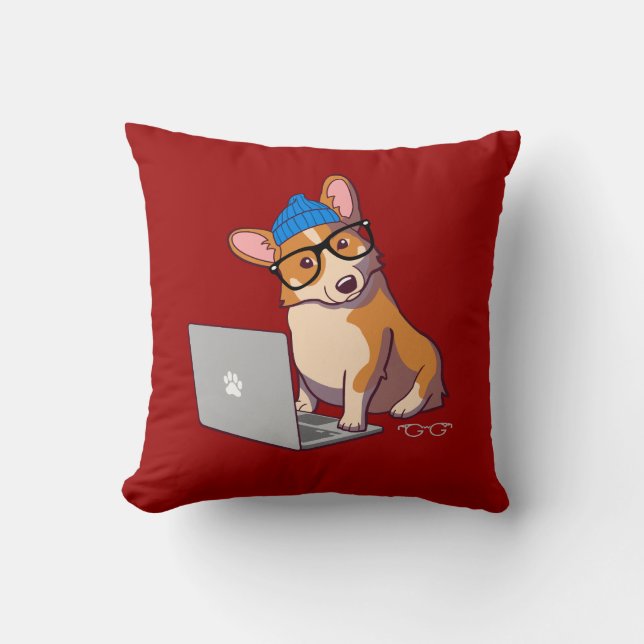Hipster Corgi 2 Pillow (zonder tekst) Kussen (Voorkant)