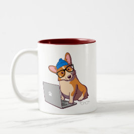 Hipster Corgi 2 (zonder tekst) Tweekleurige Koffiemok