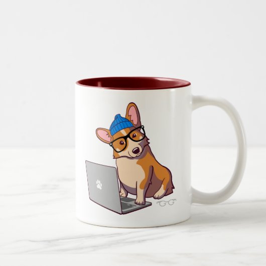Hipster Corgi 2 (zonder tekst) Tweekleurige Koffiemok (Rechts)