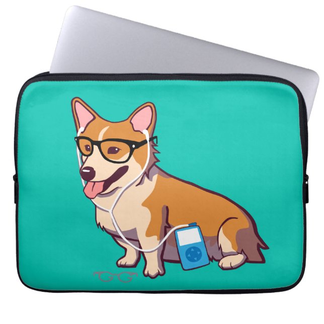 Hipster Corgi-laptophoes (zonder tekst) Laptop Sleeve (Voorkant)