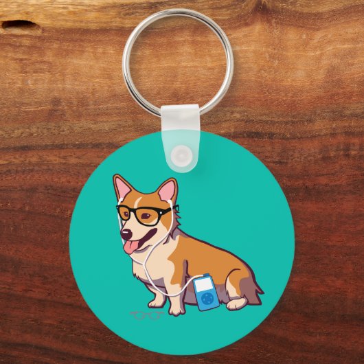 Hipster Corgi Sleutelhanger (Voorkant)