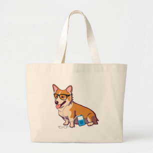 Hipster Corgi (zonder tekst) Grote Tote Bag