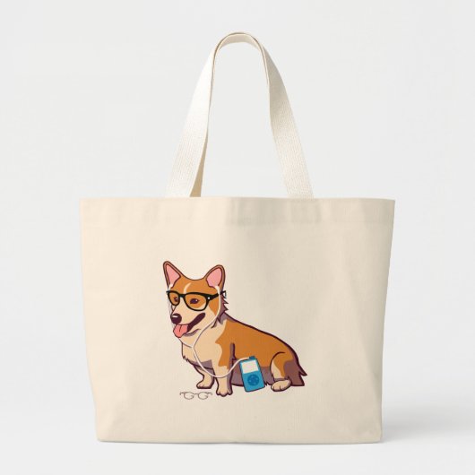 Hipster Corgi (zonder tekst) Grote Tote Bag (Voorkant)