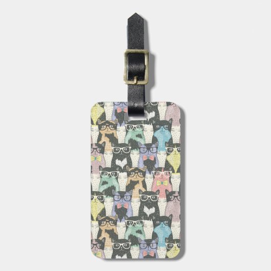 Hipster Cute Cats Pattern Bagagelabel (Voorkant verticaal)
