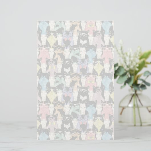 Hipster Cute Cats Pattern Briefpapier (Staand voorkant)
