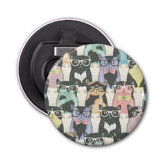 Hipster Cute Cats Pattern Button Flesopener (Voorkant)