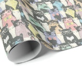 Hipster Cute Cats Pattern Cadeaupapier (Rol Hoek)