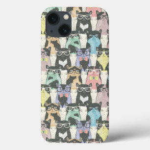 Hipster Cute Cats Pattern iPhone 13 Hoesje