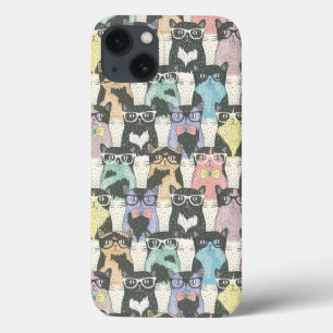Hipster Cute Cats Pattern iPhone 13 Hoesje