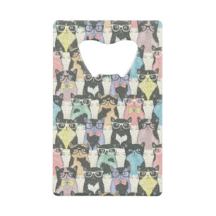 Hipster Cute Cats Pattern Creditkaart Flessenopener