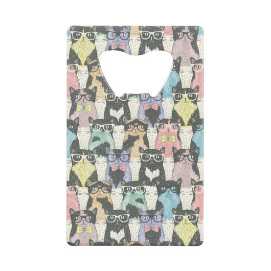 Hipster Cute Cats Pattern Creditkaart Flessenopener (Voorkant)