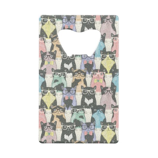 Hipster Cute Cats Pattern Creditkaart Flessenopener (Achterkant)