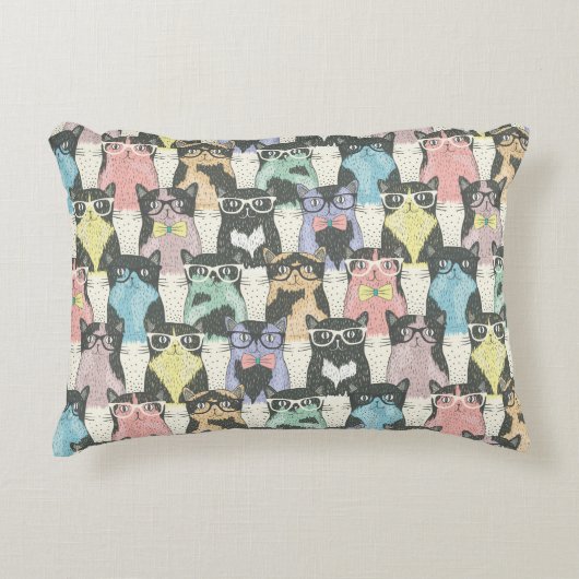 Hipster Cute Cats Pattern Decoratief Kussen (Voorkant)