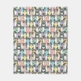 Hipster Cute Cats Pattern Fleece Deken