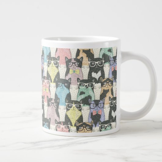 Hipster Cute Cats Pattern Grote Koffiekop (Rechts)