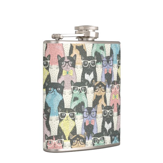 Hipster Cute Cats Pattern Heupfles (Rechts)