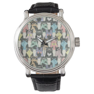 Hipster Cute Cats Pattern Horloge