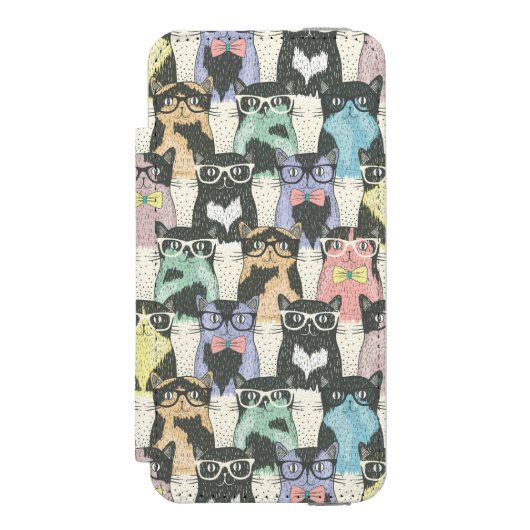 Hipster Cute Cats Pattern Incipio iPhone Portemonnee Hoesje (Voorkant Agenda)