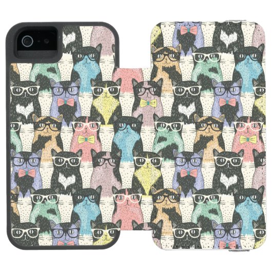 Hipster Cute Cats Pattern Incipio iPhone Portemonnee Hoesje (Agenda Open)