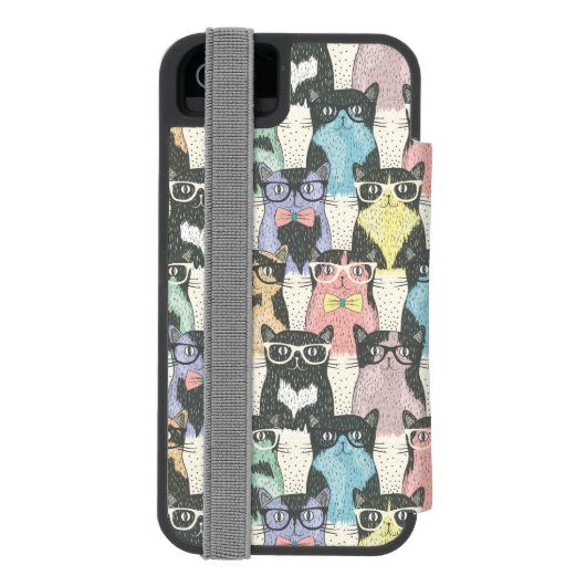 Hipster Cute Cats Pattern Incipio iPhone Portemonnee Hoesje (Agenda Achterkant)