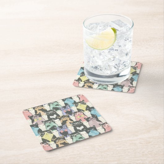Hipster Cute Cats Pattern Kartonnen Onderzetters (Insitu)