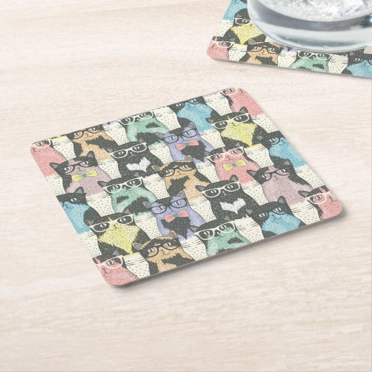 Hipster Cute Cats Pattern Kartonnen Onderzetters (Schuin)